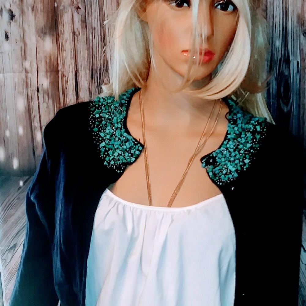 Turquoise beaded cardigan